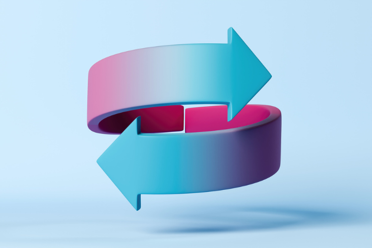 Two arrows pointing in different directions on a blue background